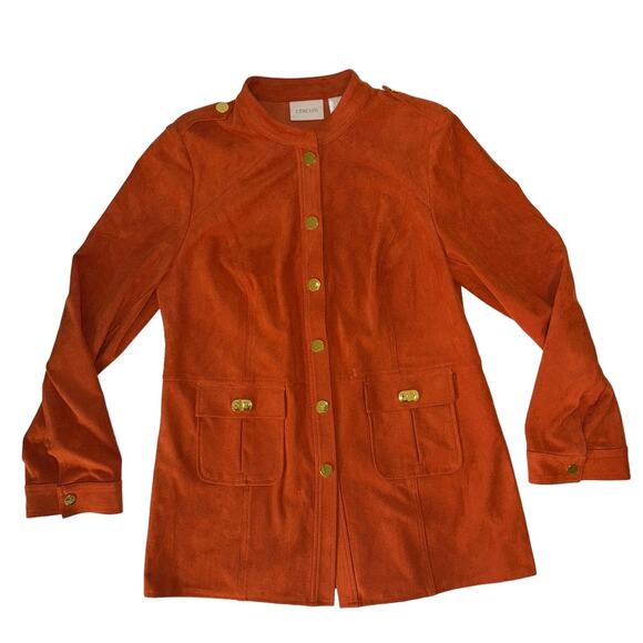 Chicos Womens Faux Suede Long Sleeve Orange Utility Jacket Chicos Size 0/4 - Picture 5 of 14
